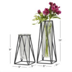 Black Latony 2 Piece Metal Geometric Tube Decorative Table Vase Set - Image 3