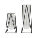 Black Latony 2 Piece Metal Geometric Tube Decorative Table Vase Set - Image 4