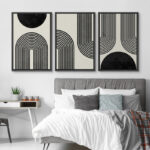 Black Mid-Century Modern Contemporary Pictures Boho Home Decor - Framed Canvas Print Wall Art Work