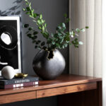 Black Modern Glam Metal Vase with Sculptural Rim Detailing - 10.5" Tall Decorative Accent for Home or Office