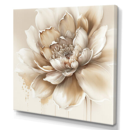 Blooming Beige Floral Design III – Floral Wall Art Botanical Canvas Wall Art Print - Chic Decora