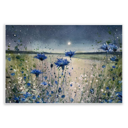 Blooming Blue Flowers Night Moon Giclee Art By Jennifer Taylor Art - Chic Decora