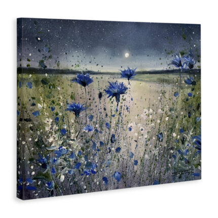 Blooming Blue Flowers Night Moon Giclee Art By Jennifer Taylor Art - Chic Decora