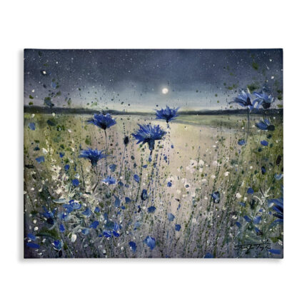 Blooming Blue Flowers Night Moon Giclee Art By Jennifer Taylor Art - Chic Decora