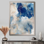 Blue And Gold Marble Clouds III - Abstract Canvas Wall Art