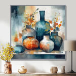 Blue And Orange Artisanal Boho Pottery I - Boho Pottery Wall Art - Image 2