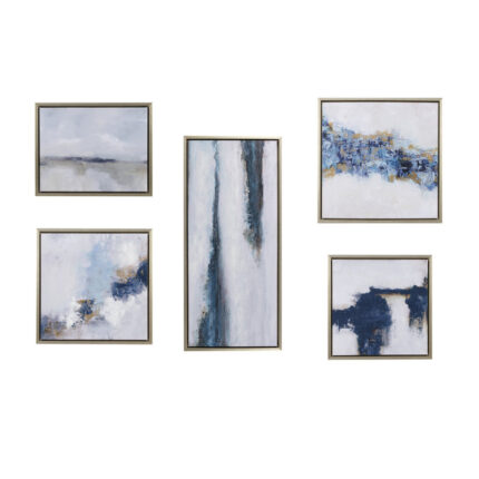 Blue Drift Abstract 5-piece Framed Canvas Gallery Wall Art Set - Chic Decora