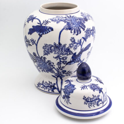 Blue Garden Bird and Blossom Ginger Jar - Chic Decora