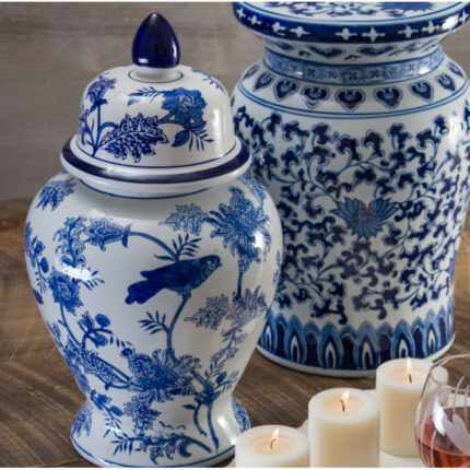 Blue Garden Bird and Blossom Ginger Jar - Chic Decora