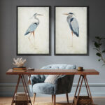 Blue Heron Bird Portrait Coastal Beach Decor - Framed Canvas Master Bedroom Wall Art Set 2 Print - Image 3