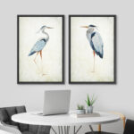 Blue Heron Bird Portrait Coastal Beach Decor - Framed Canvas Master Bedroom Wall Art Set 2 Print - Image 7