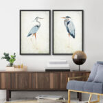 Blue Heron Bird Portrait Coastal Beach Decor - Framed Canvas Master Bedroom Wall Art Set 2 Print - Image 8