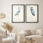 Blue Heron Bird Portrait Coastal Beach Decor - Framed Canvas Master Bedroom Wall Art Set 2 Print - Image 2