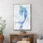 Blue Mermaid On Wood Effect Panel Nautical Coastal Beach Bathroom Decor Canvas Prints Wall Art