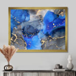Blue and Black Luxury Abstract Fluid Art I - Abstract Painting on Canvas Print