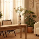 Boho 15'' Stoneware & Suar Wood Vase in Ivory with Black Geometric Pattern - Decorative Ceramic Accent for Home, Office, Bedroom, or Living Room Decor - Image 3