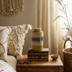 Boho Ceramic Stoneware Jar with Handpainted Lid Detailing and Decorative Etched Leaf Motif for Eclectic Display and Functional Accent Storage in Contemporary Artisan Design - Image 3