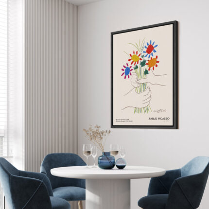 Bouquet of Peace (Flower Bouquet With Hands) Pablo Picasso Floral- Framed Canvas Print Wall Art Work - Chic Decora
