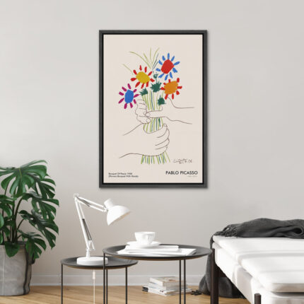 Bouquet of Peace (Flower Bouquet With Hands) Pablo Picasso Floral- Framed Canvas Print Wall Art Work - Chic Decora