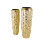 Braseby Metal Tall Decorative Gold Vase with Grooved Patterns Set