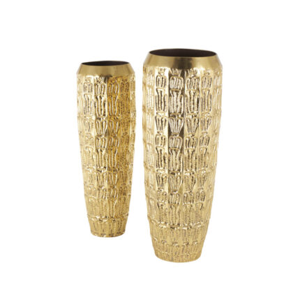 Braseby Metal Tall Decorative Gold Vase with Grooved Patterns Set - Chic Decora