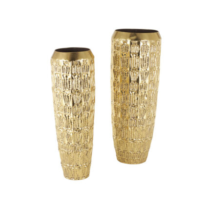 Braseby Metal Tall Decorative Gold Vase with Grooved Patterns Set - Chic Decora