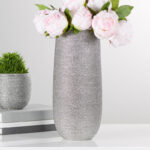 Brava 11" Metallic Silver Textured Ceramic Table Vase - Image 5