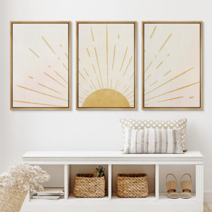 Bright Light Yellow Sun Shine Modern Minimalist Canvas Wall Art Neutral Print Set 3 Pieces Decor - Chic Decora