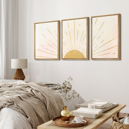 Bright Light Yellow Sun Shine Modern Minimalist Canvas Wall Art Neutral Print Set 3 Pieces Decor - Chic Decora