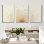 Bright Mid-Century Modern Orange Minimal Sun ShineArt Boho Decor Framed Canvas 3 Pieces Print Set - Image 8