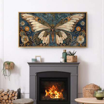 Butterfly Illusion Moody Vintage Modern Rustic Artwork – Extra Large Framed Wall Art Canvas Print - Chic Decora