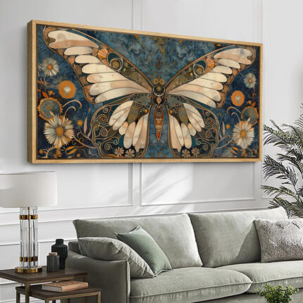 Butterfly Illusion Moody Vintage Modern Rustic Artwork – Extra Large Framed Wall Art Canvas Print - Chic Decora