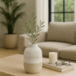 Carlile Stoneware Ceramic Vase with Carved Texture and Contemporary Casual Home Design - Image 3