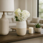 Carlile Stoneware Ceramic Vase with Carved Texture and Contemporary Casual Home Design