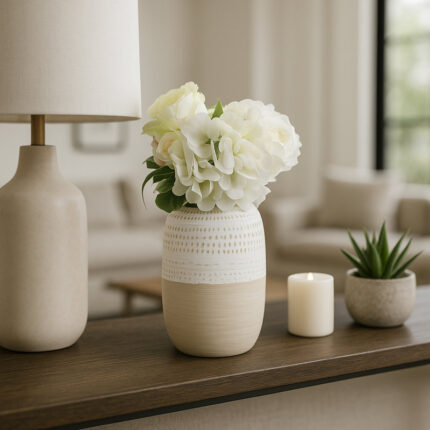 Carlile Stoneware Ceramic Vase with Carved Texture and Contemporary Casual Home Design - Chic Decora