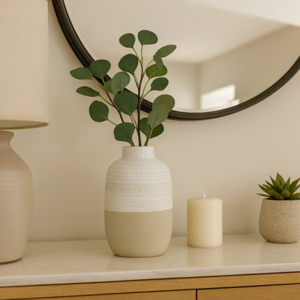Carlile Stoneware Ceramic Vase with Carved Texture and Contemporary Casual Home Design - Chic Decora