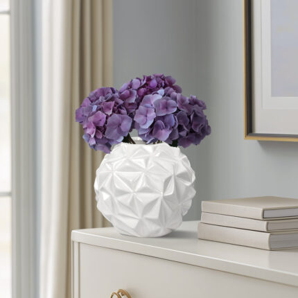 Carneal 6″ White Geometric Ball Ceramic Table Vase - Chic Decora