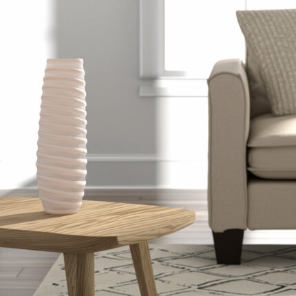 Carved Glass Home Decor Vase – Tall Modern Flower Vase With Ribbed Silhouette – Statement Vases For Floral Arrangements Accent – Ivory - Chic Decora