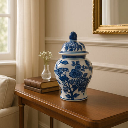 Ceramic Chinoiserie Ginger Jar with Lid - Chic Decora