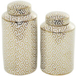 Ceramic Decorative Jars with White Floral Patterns Set - Image 2