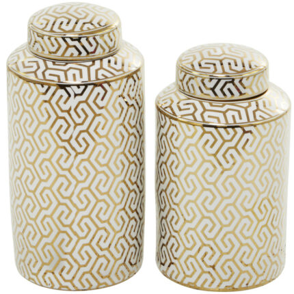Ceramic Decorative Jars with White Floral Patterns Set - Chic Decora