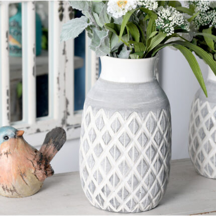 Ceramic Decorative Vase with Diamond Pattern - Chic Decora