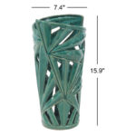 Ceramic Leaf Green Decorative Vase with Cut Out Deigns - Image 3