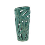 Ceramic Leaf Green Decorative Vase with Cut Out Deigns - Image 4