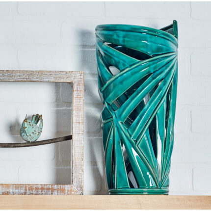 Ceramic Leaf Green Decorative Vase with Cut Out Deigns - Chic Decora