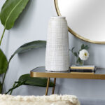 Ceramic Textured Crosshatch Decorative White Vase - Image 4