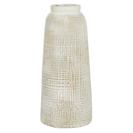 Ceramic Textured Crosshatch Decorative White Vase - Chic Decora