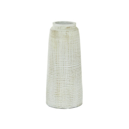 Ceramic Textured Crosshatch Decorative White Vase - Chic Decora