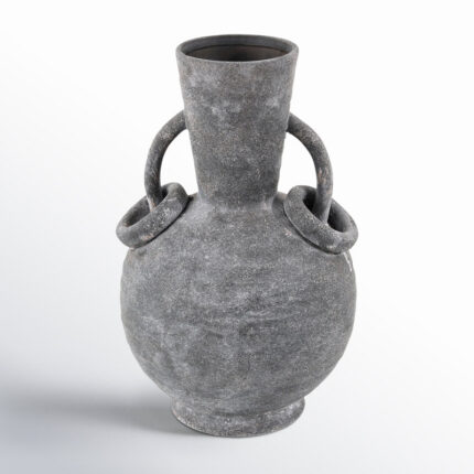Ceramic Textured Decorative Vase with Ring Handles - Chic Decora