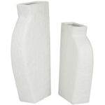 Ceramic Textured Decorative White Vase Set - Image 5